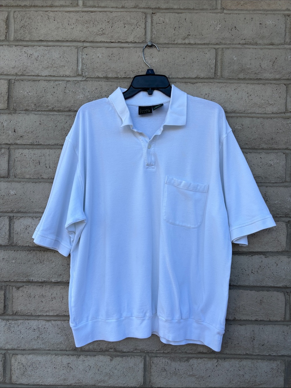 Men's White Short-Sleeve Polo with Chest Pocket Size XL